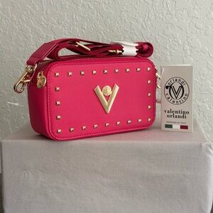Valentino Orlandi Fuchsia Crossbody with Gold Details